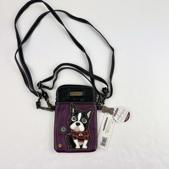 Chala Boston Terrier Puppy Crossbody Purse Convertible Strap in Purple NWT - Picture 2 of 4